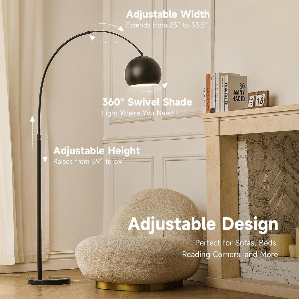 CO-Z Modern Arc Floor Lamp 69', Arch Floor Lamps with LED Bulb, Inner White Metal Shade and Marble Base, Contemporary Standing Light for Living Room Couch Sofa