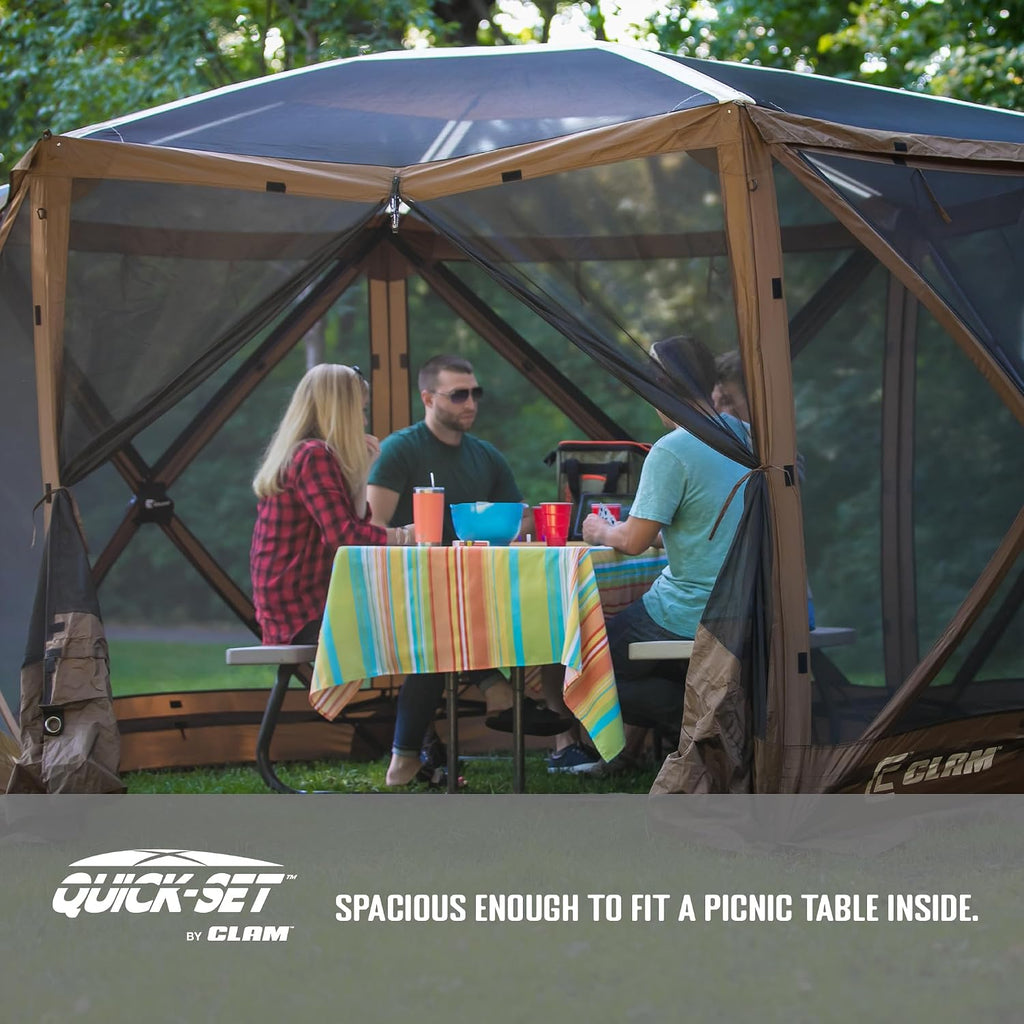 Clam Quick-Set Sky Screen Shelter – 8-Person Pop-Up Tent with Screened Roof for Airflow & Stargazing, 140' x 140', Brown, Instant Setup, Oversized Carry Bag – Camping, Tailgating, Outdoor Use