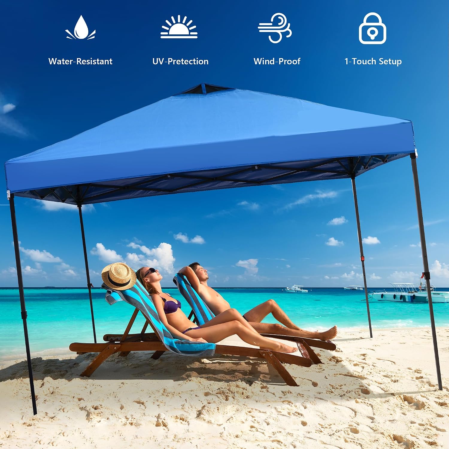 GDY 10x10 Pop Up Canopy Tent with 4 Sidewalls, Easy Set up with One Push Lift Outdoor Silver Coated Beach Gazebos, Carpas with 4 Sandbags, for Events, Parties, and Camping, Navy Blue.