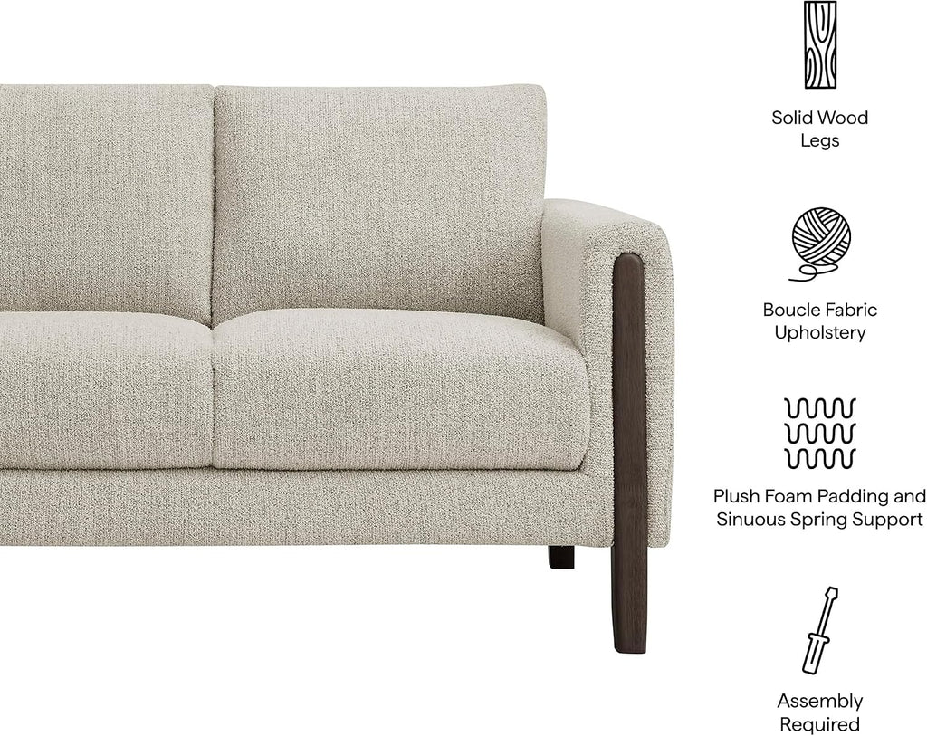 Modway Hawken 54 Inch Boucle Loveseat in Parchment Espresso with Wood Legs – Mid-Century Modern Small Space 2-Seater Sofa for Living Room, Bedroom, or Office Lounge