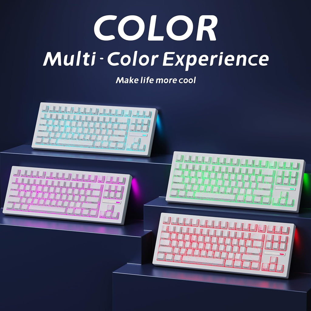 ZORNHER ZH870 Wireless Gaming Mechanical Keyboard,80% White Gaming Keyboard with White Spider Web IMD PC Keycaps,Creamy Sounding Linear Switches,Hot-Swappable,RGB Backlit