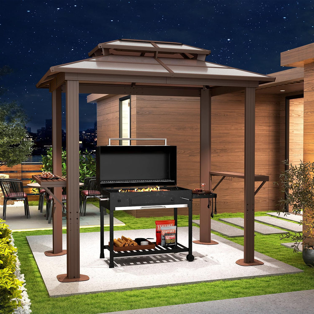 Double Roof Sunshade BBQ Pavilion, 8x5FT, Antique Bronze, Stylish Outdoor Shelter for Cooking, Dining, and Relaxing