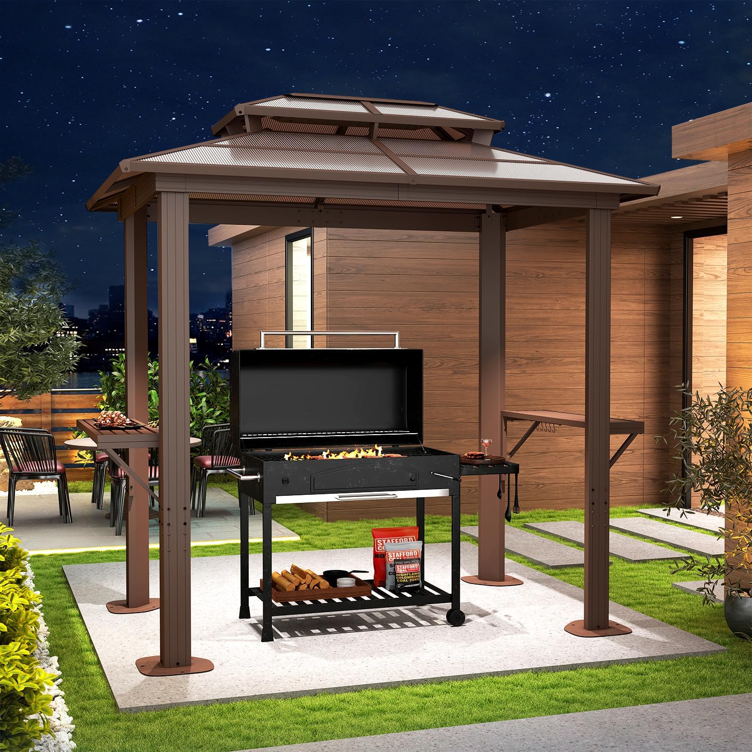 Double Roof Sunshade BBQ Pavilion, 8x5FT, Antique Bronze, Stylish Outdoor Shelter for Cooking, Dining, and Relaxing