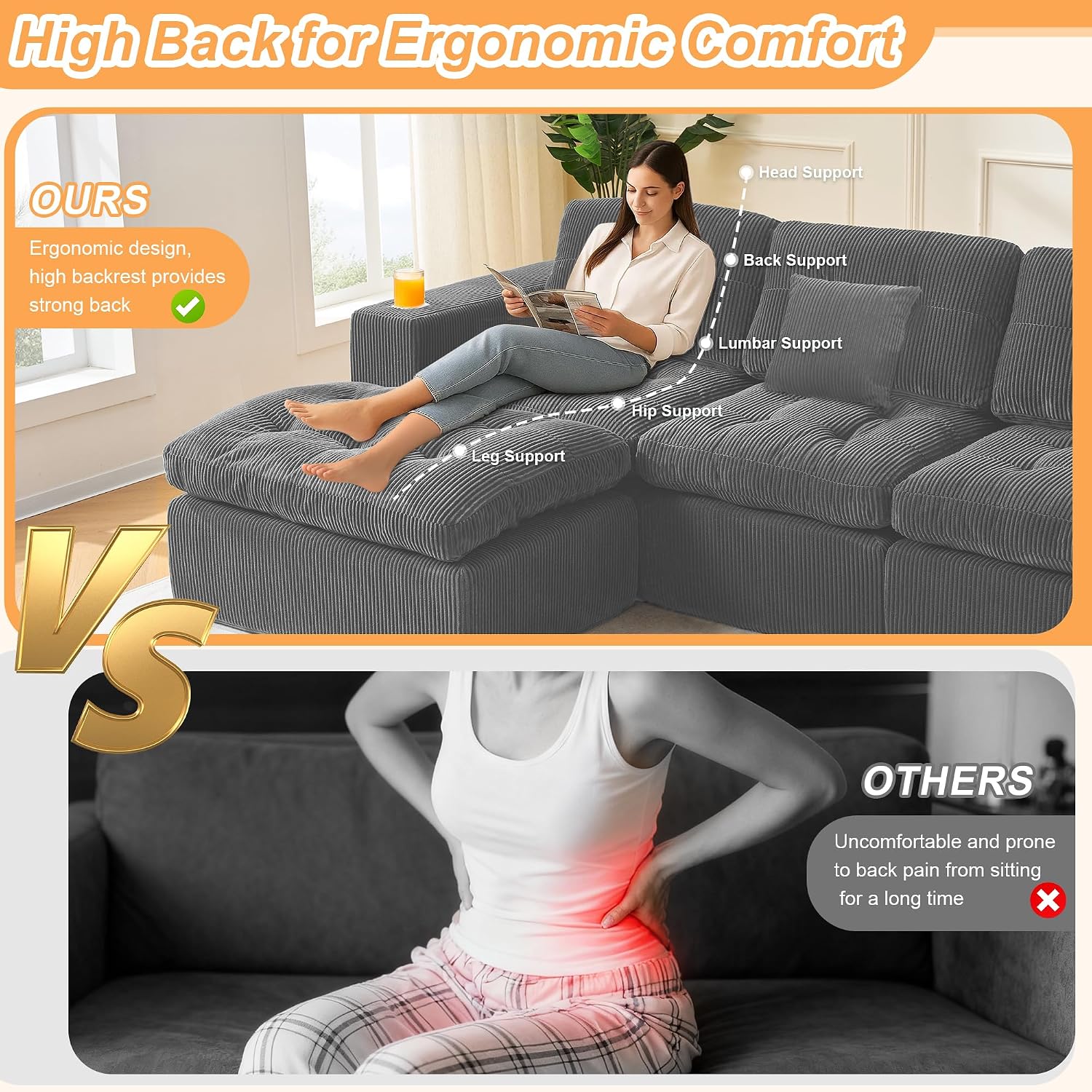 108' Modular Sectional Sofa, Cloud Sectional Couch with Deep Seat, Modern Modular L-Shape Sofa Couch with Chaise,Upholstered Couches for Living Room Bedroom (Dark Gray)