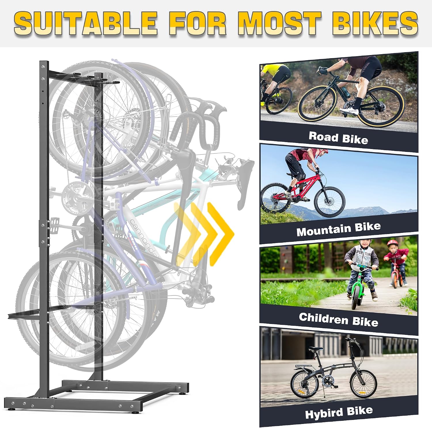 Ultrawall Freestanding Bike Rack, Vertical Bike Storage Stand for Garage, Indoor Bicycle Organizer, Holds Up to 4 Bikes