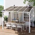 MEISSALIVVE 8' x 10' Wall Mounted Lean to Metal Awnings with Sloped Roof, Outdoor Patio Gazebo Awning for Backyard, Deck, White