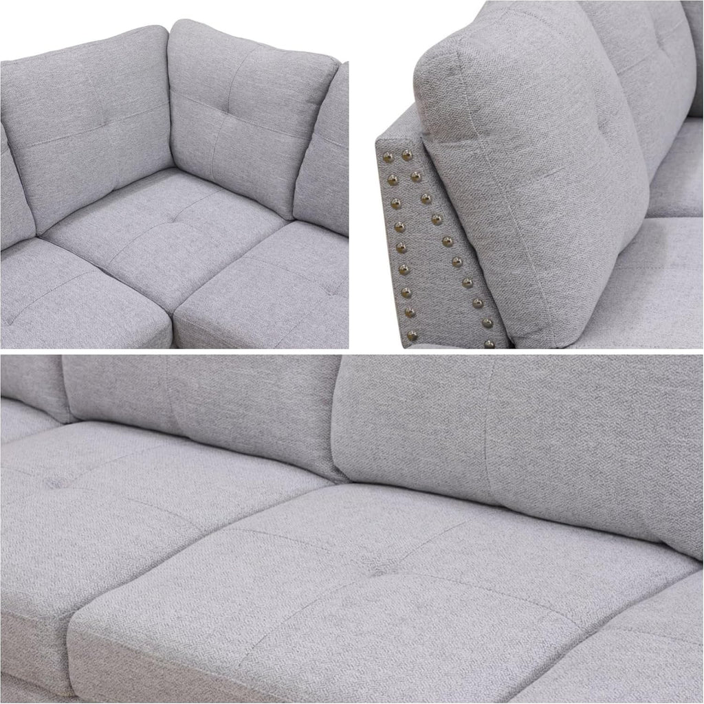L-Shaped Sectional Sofa, Modern Sectional Couches Home Sofas for Living Room with Movable Chaise, Modular Living Room Sets Furniture for Apartment Bedroom & Office, Grey White