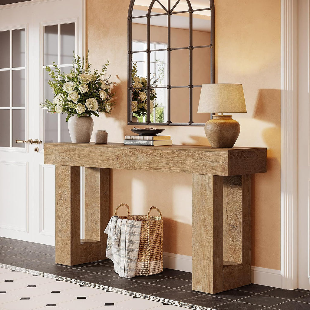 Tribesigns 63' Farmhouse Console Table, Natural Wooden Sofa Table Rectangular Accent Console for Entryway, Hallway & Living Room (Natural)