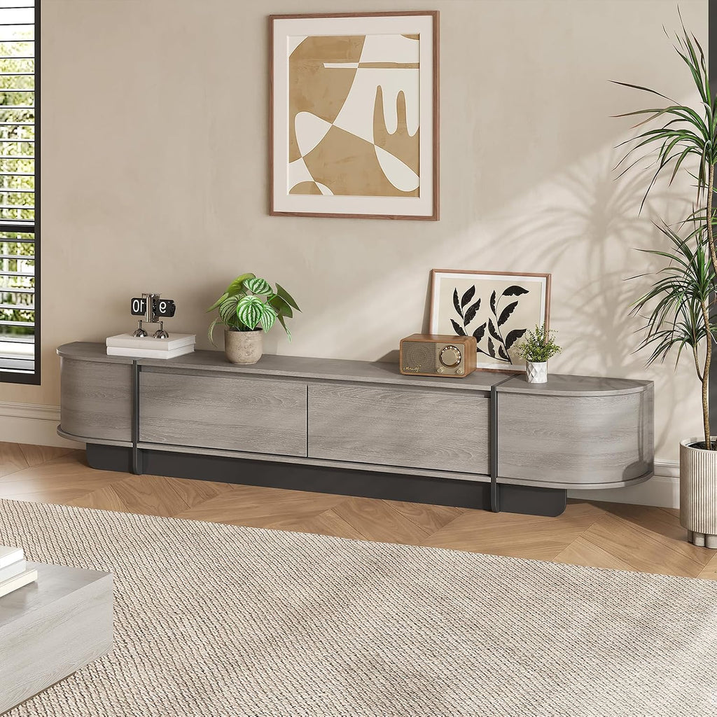 Coffee Table and TV Stand Set of 2,76.4'' Modern TV Console，Entertainment Center with 4 Drawers,Modern Oval Coffee Table with Storage, Wood Center Tables for Living Room, Bedroom, Home Office, Grey