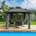 Kozyard Caesar 10'x10' Hardtop Gazebo - Permanent Metal Pavilion with Netting and Shaded Curtains for Patio Backyard Deck - Galvanized Steel Outdoor Aluminum Canopy, Double Roof Gazebo (Dark Gray)