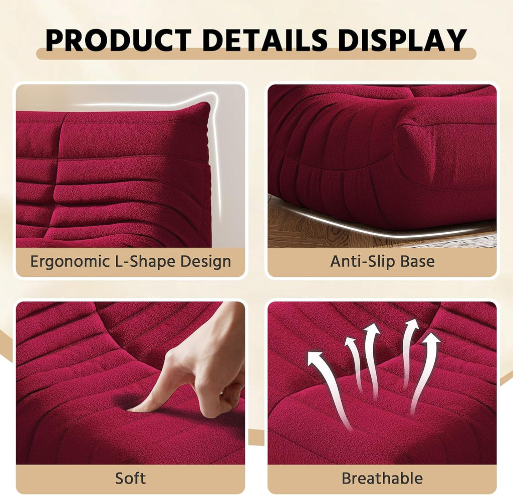 3-Seater Giant Loveseat Boneless Bean Bag Chair for Adults - Teddy Fleece Fireside Accent Chair with Memory Foam, Comfy Lazy Floor Sofa Couch Chaise Lounge for Living Room Bedroom Theater