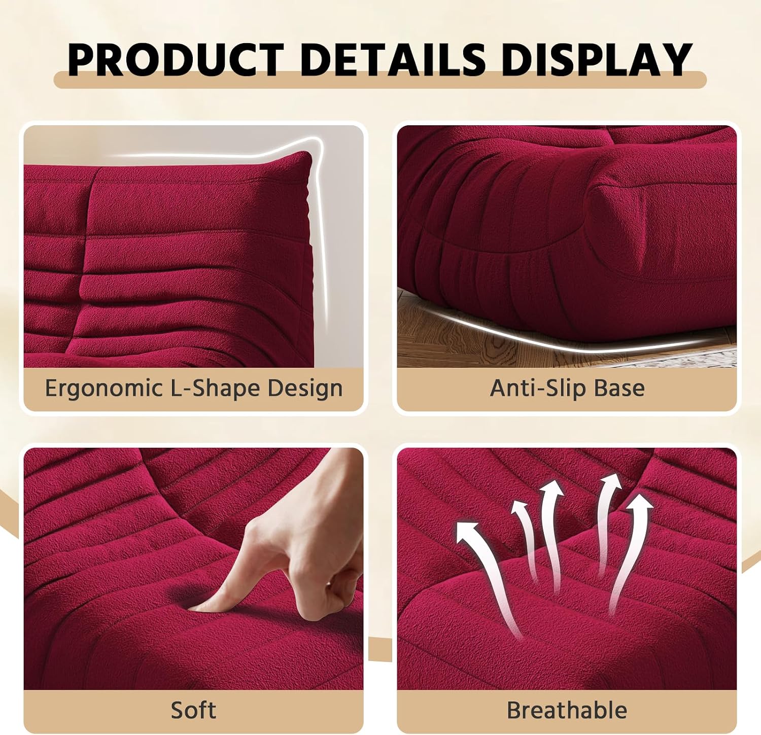 3-Seater Giant Loveseat Boneless Bean Bag Chair for Adults - Teddy Fleece Fireside Accent Chair with Memory Foam, Comfy Lazy Floor Sofa Couch Chaise Lounge for Living Room Bedroom Theater