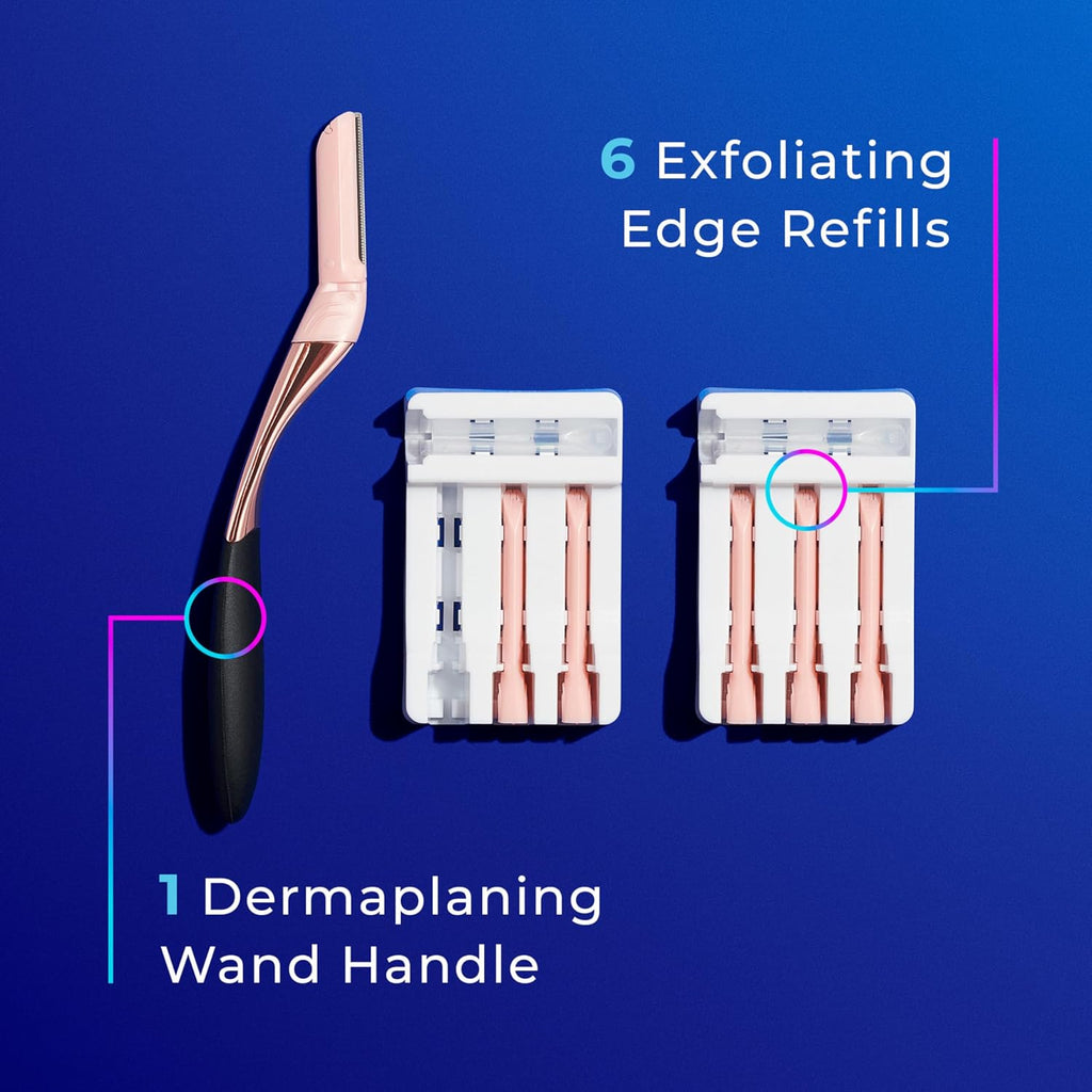 Schick Hydro Silk Dermaplaning Wand,Dermaplaning Tool for Face | Dermaplane Razor for Women Face,Eyebrow Razor,Peach Fuzz Remover,Includes 1 Weighted Metal Handle with 6 Refill Blades,(Pack of 12)
