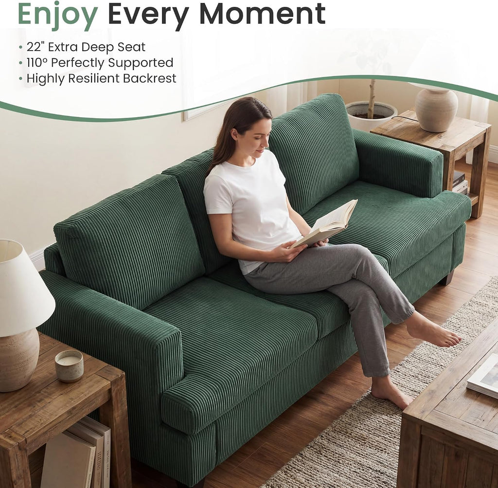 YOUDENOVA 2 Piece Set Comfy Sofa Couch, 3 Seater & Loveseat Sofa with Deep Seats, Modern Sleeper Couch for Living Room, Green Corduroy