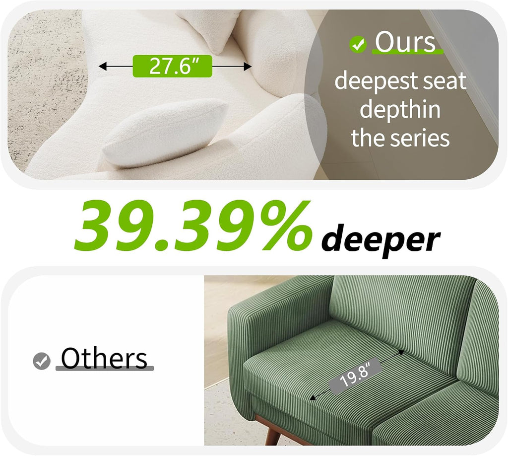 67'Curved Loveseat Sofa for Living Room, Deep Seat Love Seat Couch with 2 Throw Pillows, Modern Loveseat Adopt Teddy Fabric, Suitable Small Spaces The Cloud Loveseat, No Assembly Needed, White