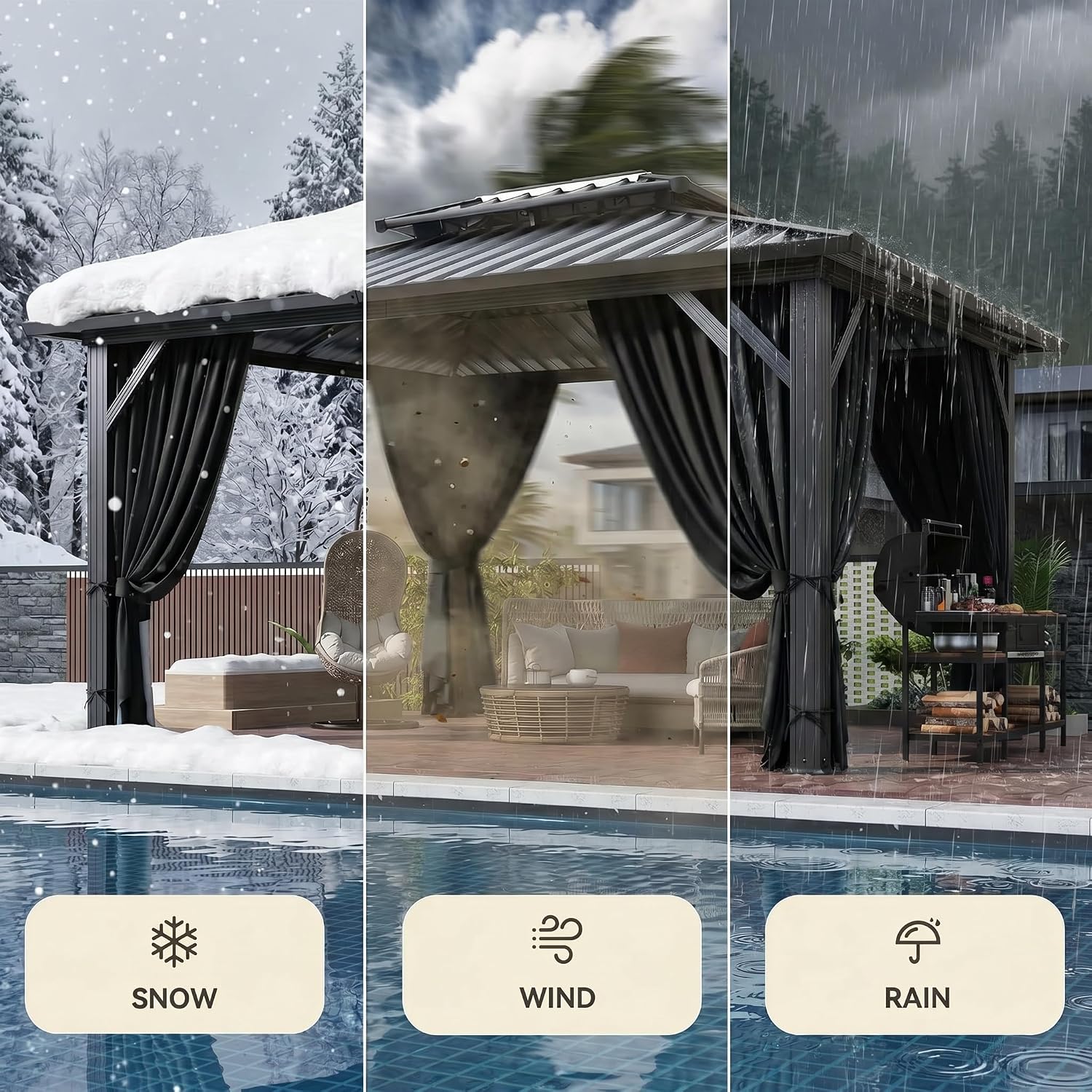 HOTEEL 10x12 Hardtop Gazebo Hot Tub Gazebo with Flame-Retardant Curtain Netting, Heavy Duty Pavilion with Galvanized Steel Double Roof, Aluminum Frame Outdoor Canopy for Patio, Party (2025 Upgraded)