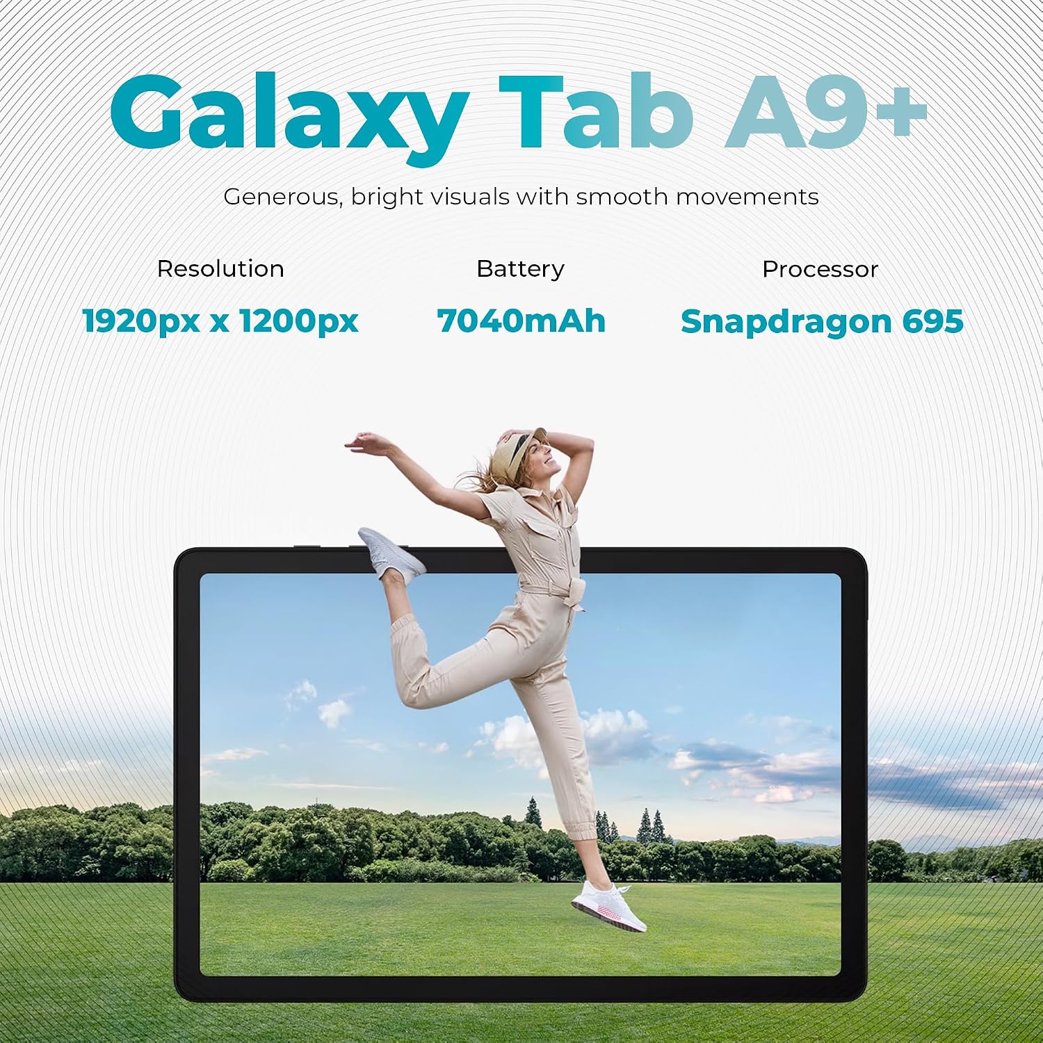 Samsung 2024 Galaxy Tab A9+ 11' 64GB | Android 13 WiFi Touchscreen International | Big Screen, Quad Speakers, Slim | Tablet Bundle - Hard Back Trifold Stand Case + 64GB SD Card (Grey) | MdTec