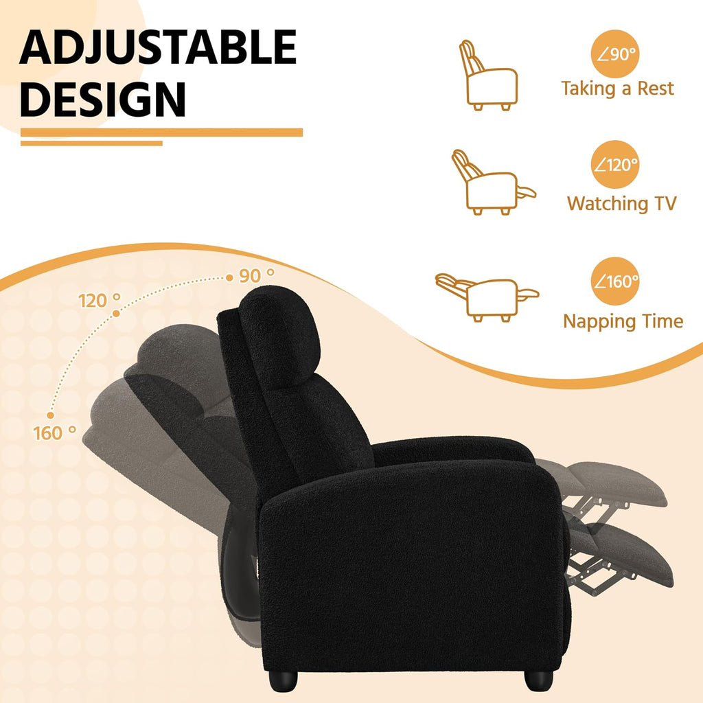 Yaheetech 2-Seat Boucle Pushback Recliner Chair Living Room Chair with Thick Seat Cushion and Backrest Reclining Chair for Living Room Black