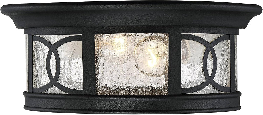 John Timberland Capistrano Mission Flush-Mount Outdoor Ceiling Light Fixture Black 12' Seedy Glass Damp Rated for Exterior House Porch Patio Outside Deck Garage Front Door Garden Home Gazebo