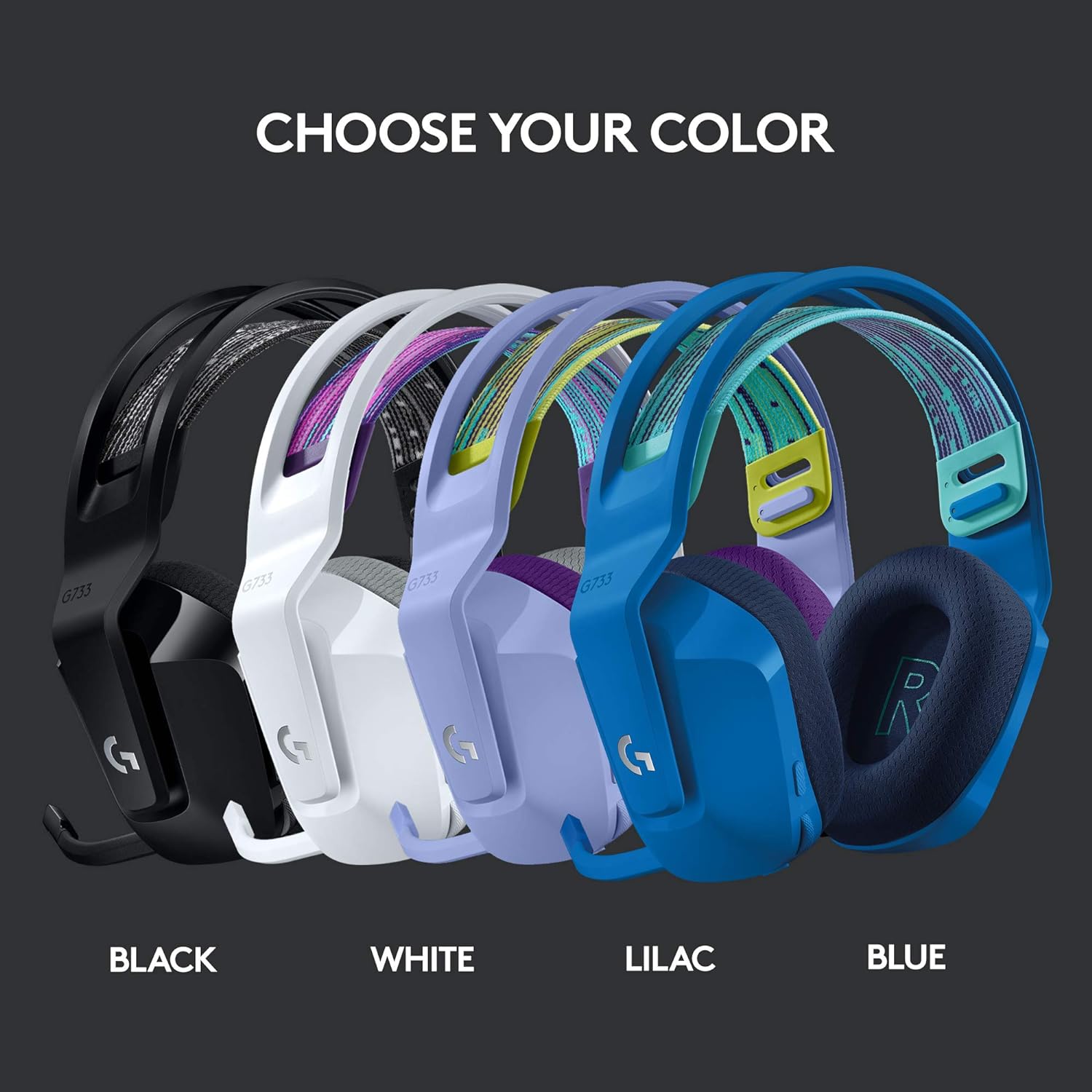 Logitech G733 Lightspeed Wireless Gaming Headset with Suspension Headband, LIGHTSYNC RGB, Blue VO!CE mic Technology and PRO-G Audio Drivers - Lilac