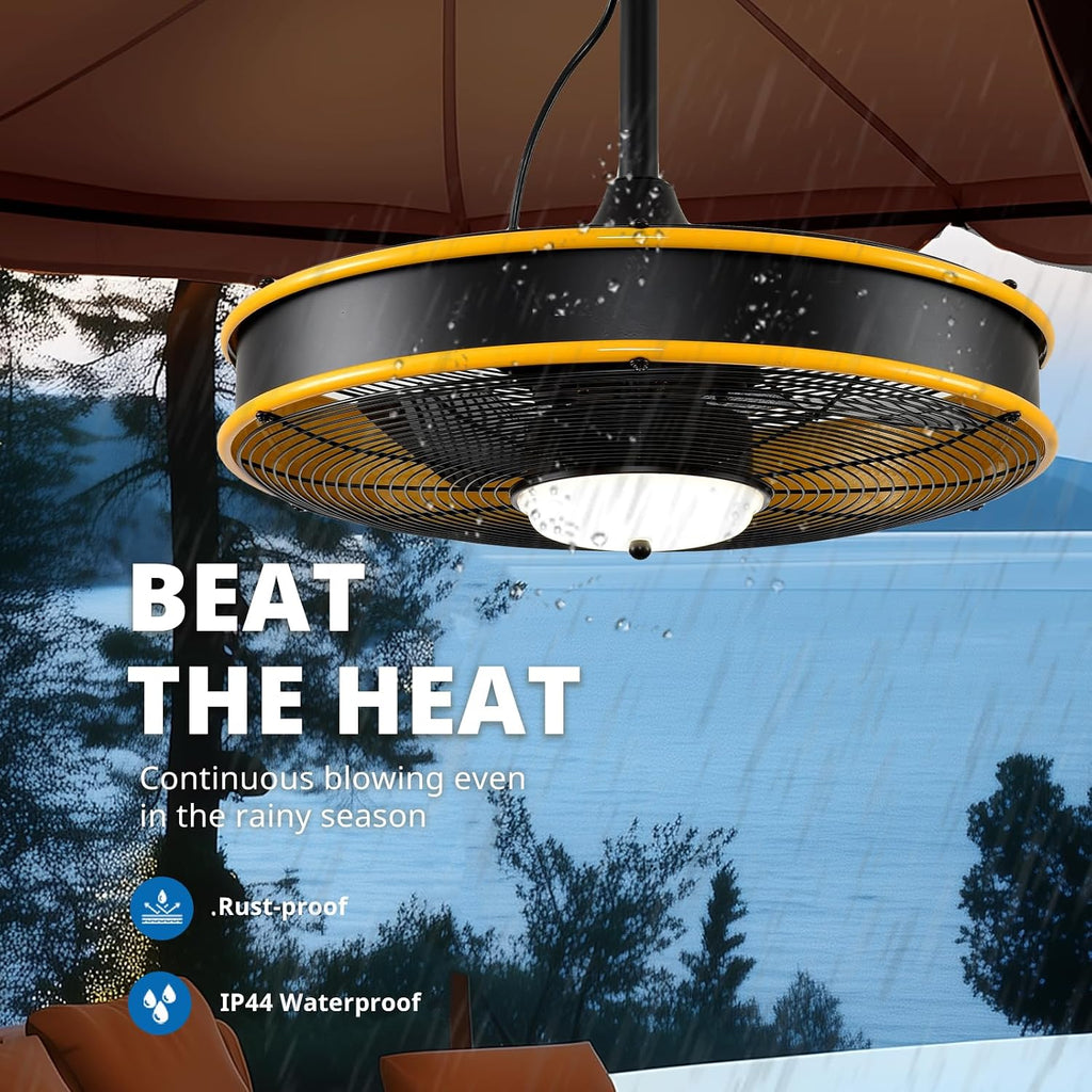 Orison 22'' Outdoor Ceiling Fans with Lights, Wet Rated Gazebo Fan with Remote, Plug in Hanging Fan for Patio Waterproof, App Controll (Yellow(black blades))