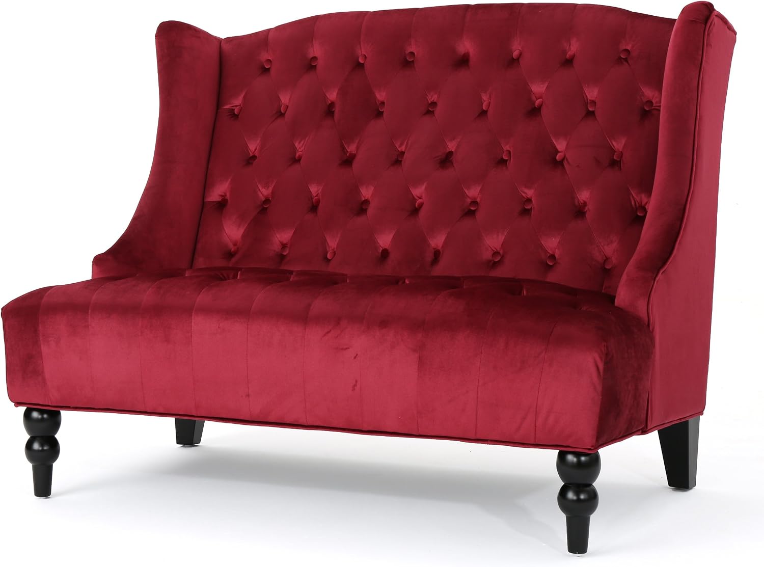 Modern Tufted Velvet Wingback Loveseat, Tufted Velvet 2 Seat Couch Sofas with High Back Thick Padded Cushioned Seats for Living Room, Victorian Style, Wine red