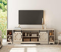 WAMPAT 3-in-1 Modern Farmhouse TV Stand for up to 85' TV, 23.6' H Wood Entertainment Center with Sliding Barn Door and Adjustable Media Storage Shelf for Living Room, Beige