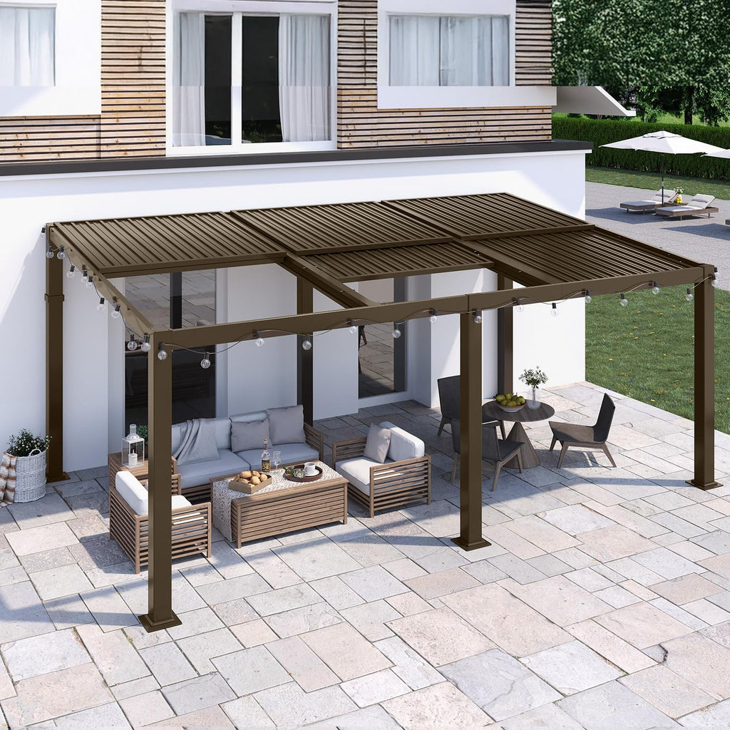 MELLCOM 12x20 Gazebo with Adjustable Galvanized Steel Roofs, All Aluminum Frame Permanent Pergola for Patio, Outdoor Freestanding Shelter, Dark Brown