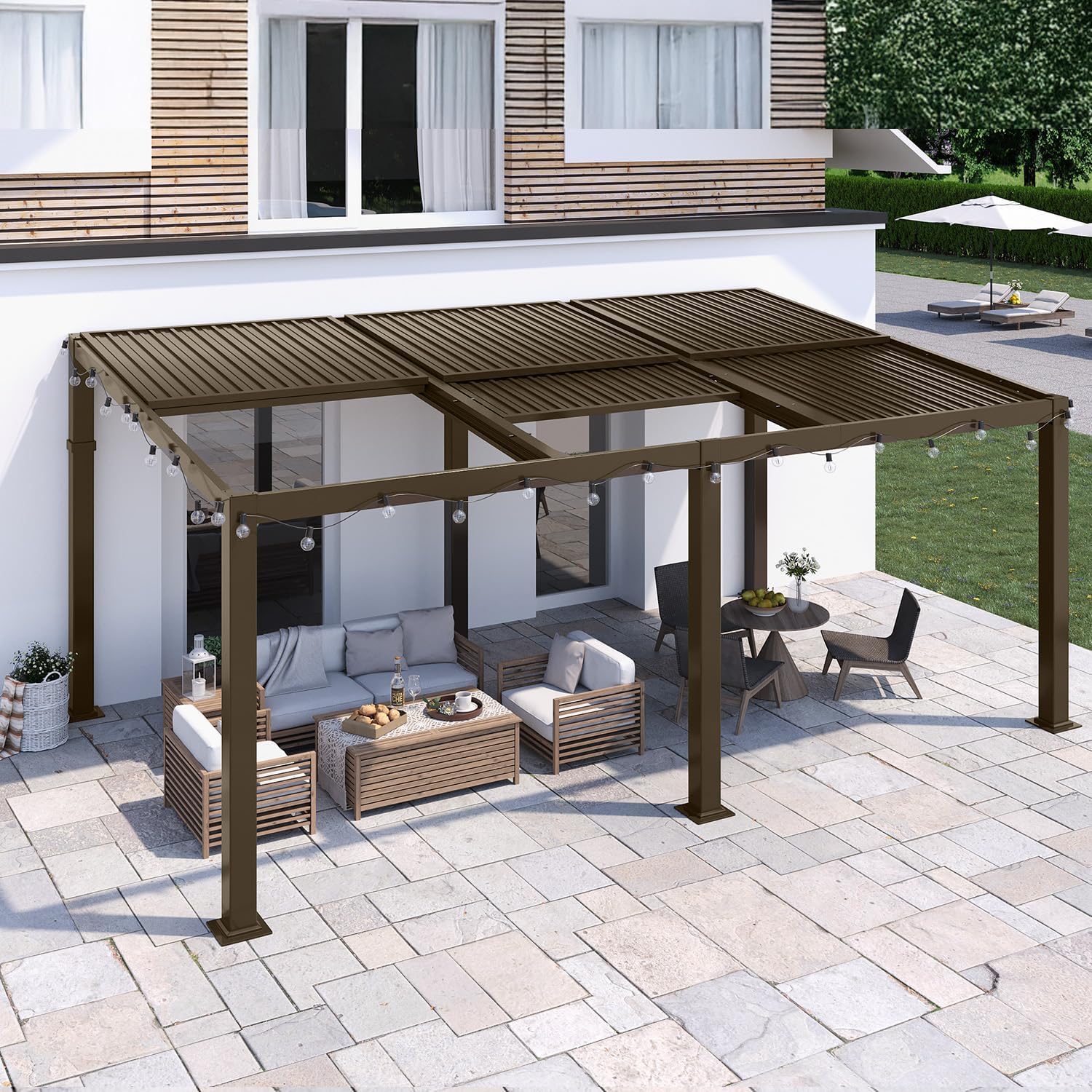 MELLCOM 12x20 Gazebo with Adjustable Galvanized Steel Roofs, All Aluminum Frame Permanent Pergola for Patio, Outdoor Freestanding Shelter, Dark Brown