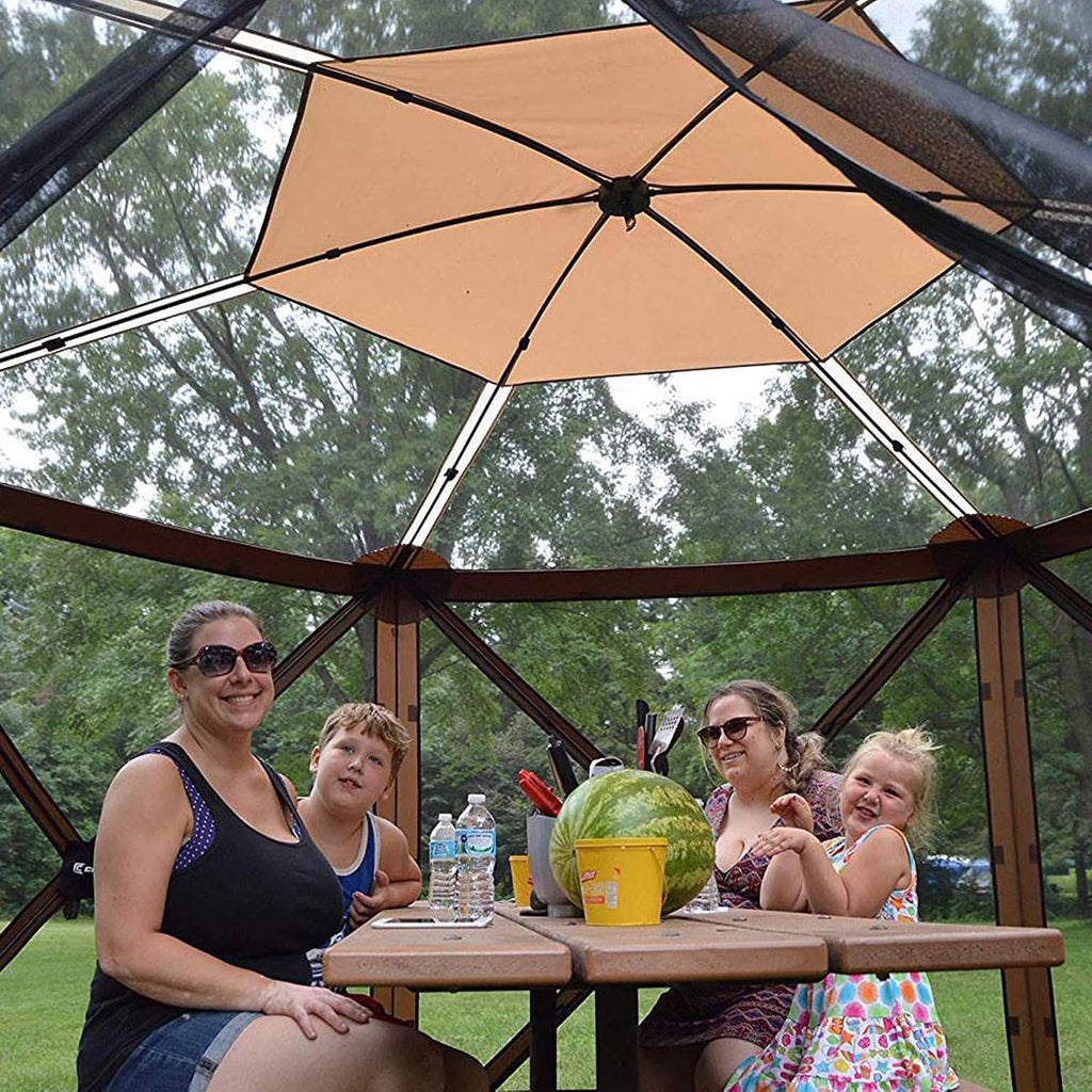 Clam Quick-Set Sky Screen Shelter – 8-Person Pop-Up Tent with Screened Roof for Airflow & Stargazing, 140' x 140', Brown, Instant Setup, Oversized Carry Bag – Camping, Tailgating, Outdoor Use