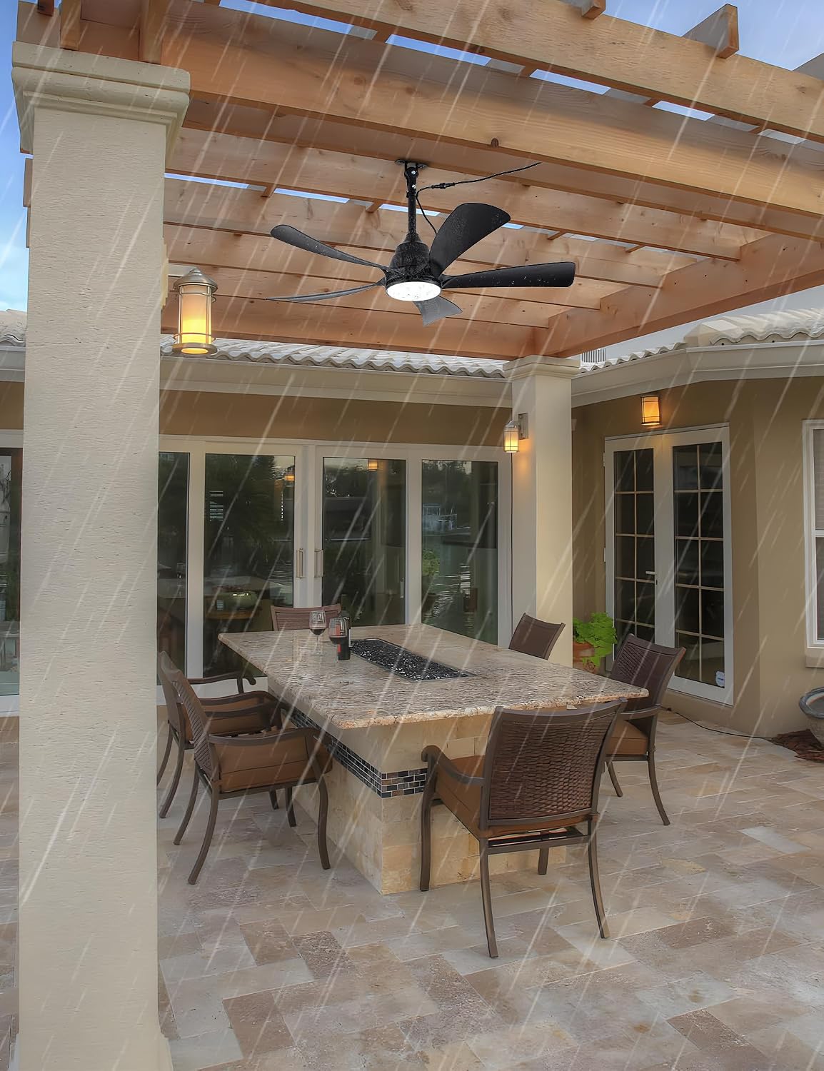 Bella Depot 42' Outdoor Ceiling Fan Black Waterproof Gazebo Fan with Light Smart App Remote Control Hanging Fan for Outside Patios Pergola Tent Plug-in Design (42'- Black)
