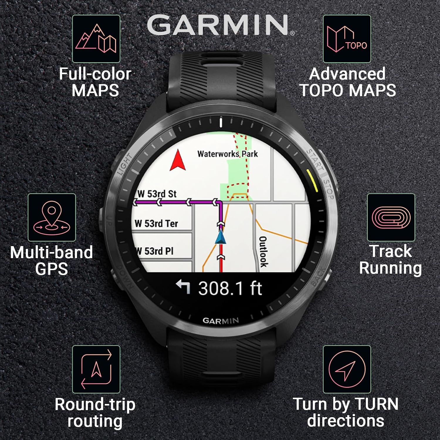 Garmin Forerunner 965 Premium GPS Running and Triathlon 47mm Smartwatch with AMOLED Touchscreen Display, Carbon Gray DLC Titanium Bezel Black Silicone Band E-Bank Bundle, Black +E-bank