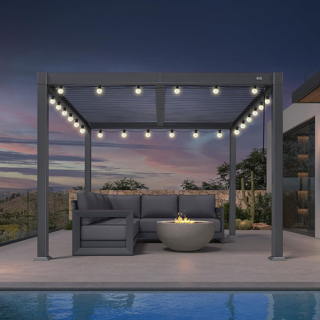 PURPLE LEAF Louvered Pergola w/Light 10' x 10' Aluminum Outdoor Pergola, Adjustable Louvers Roof, Integrated Drainage System 70 Mph High Wind Resistant Small Pergolas for Patio Deck Porch Yard
