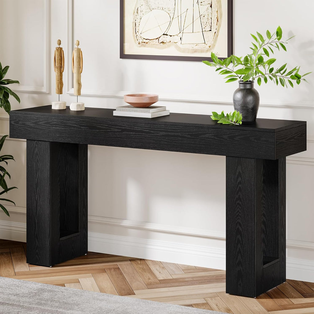 Tribesigns 63-Inch Long Console Table, Farmhouse Wooden Sofa Table Behind The Couch, Narrow Entryway Table for Entrance, Hallway, Living Room (Black)