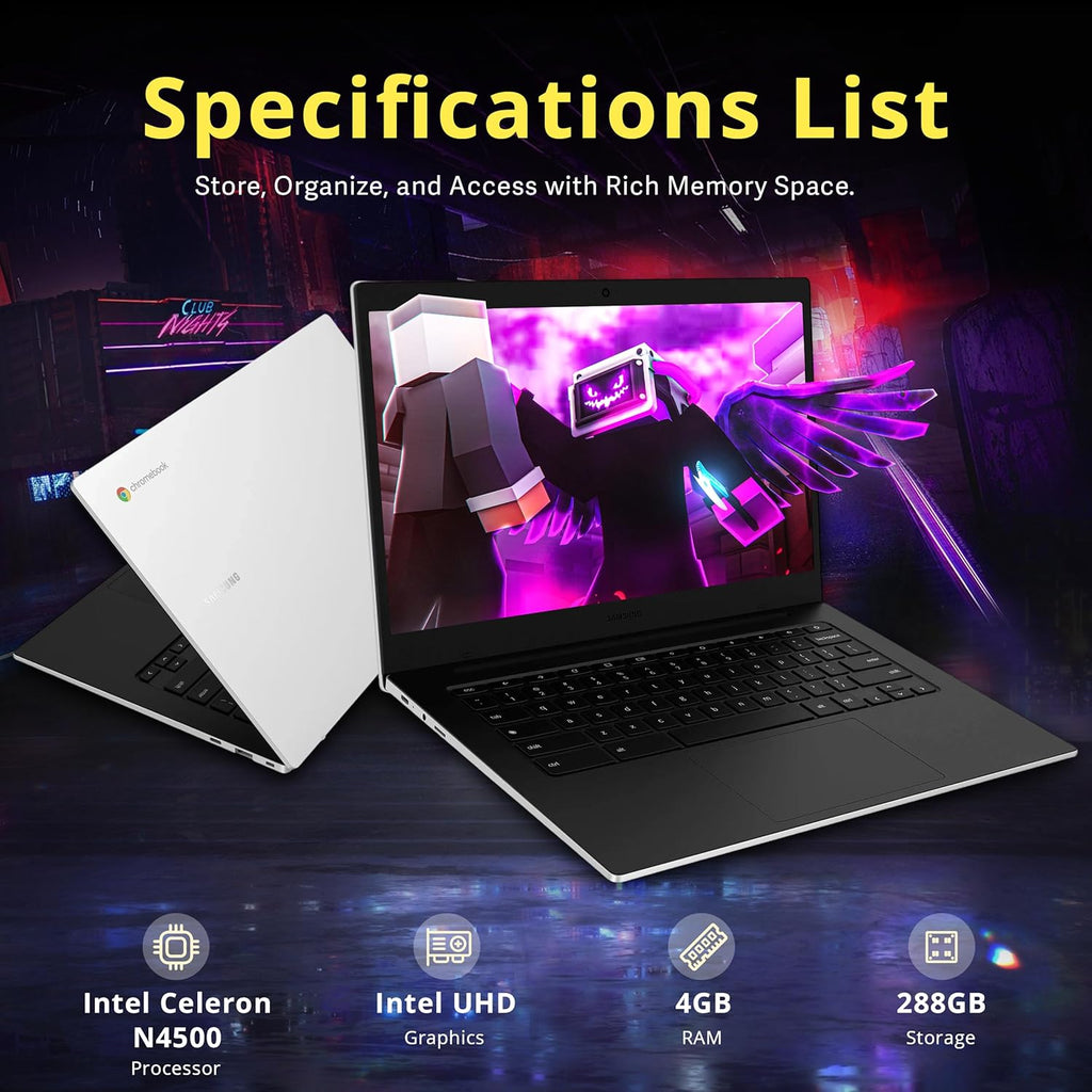 Samsung Galaxy Chromebook Go 14' Laptop, Intel Celeron N4500, 4GB LPDDR4X, 288GB Storage (128GB eMMC+160GB Docking Station Set), Intel UHD Graphics, Long Battery Life, Wi-Fi 6, Chrome OS, Silver