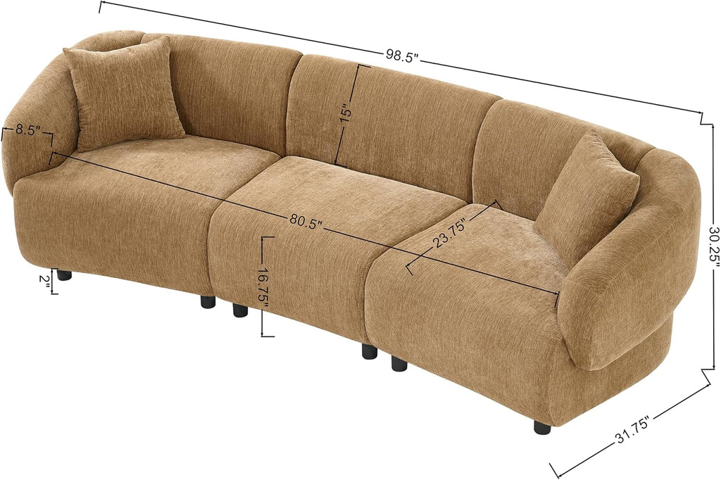 Merax 98.5' Modern 3 Seater Curved Sofa, Luxury Boucle Fabric Sofa, Minimalist Cozy Cloud Couch for Living Room, Bedroom, Apartment, Home Office, Mocha