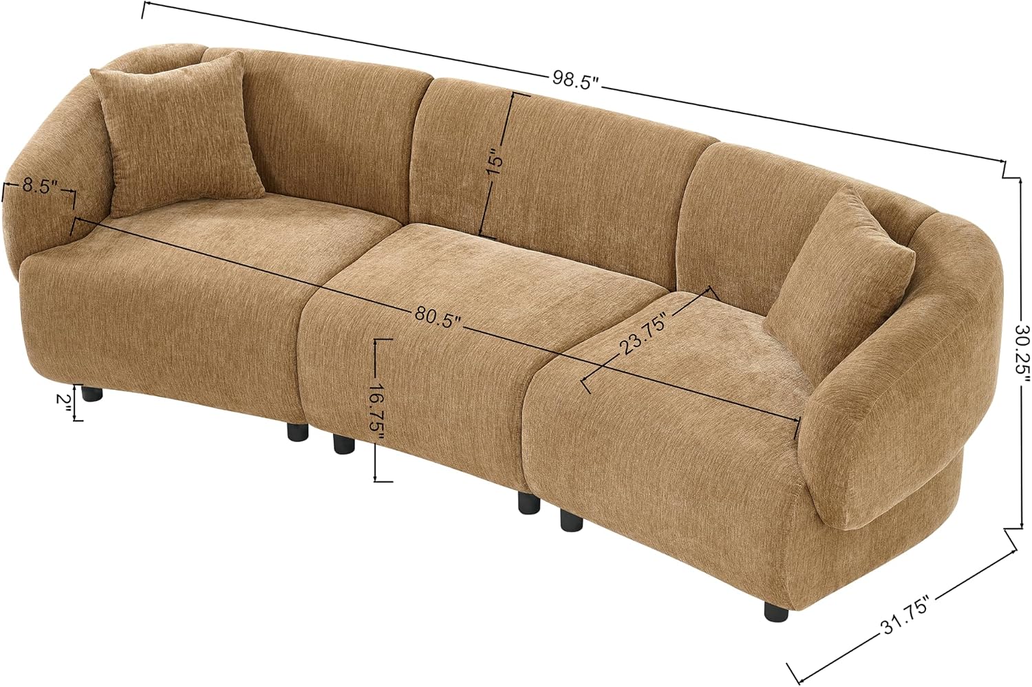 Merax 98.5' Modern 3 Seater Curved Sofa, Luxury Boucle Fabric Sofa, Minimalist Cozy Cloud Couch for Living Room, Bedroom, Apartment, Home Office, Mocha