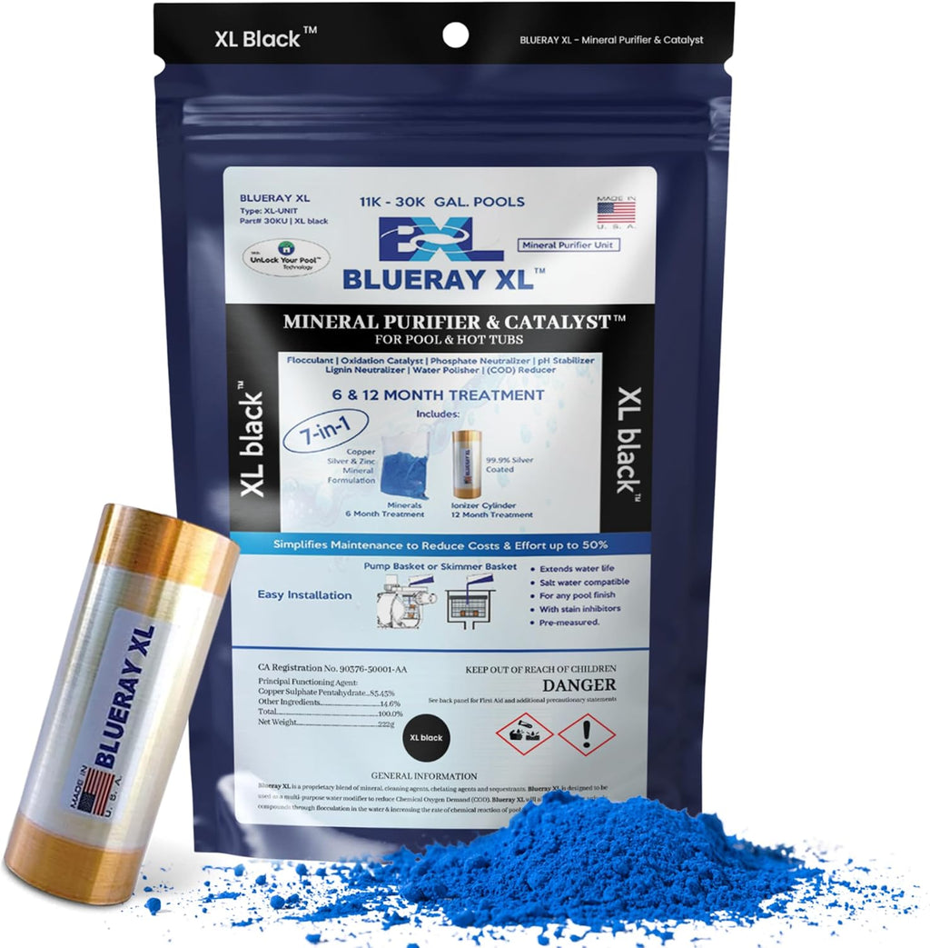 XL Black Mineral Purifier & Catalyst™ - Water Clarifier for Pools with Mineral Pack & Copper Ionizer – Starter Pack for 11K-30K GAL.