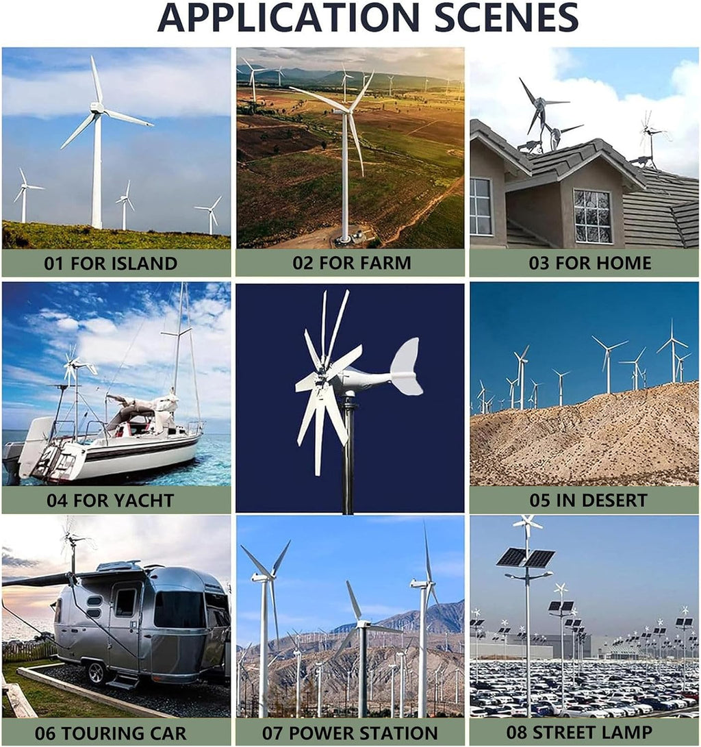 Wind Turbine Generator Kit, 14000W, 12V/24V/48V/110V/220V with 8 Blade, with MPPT Controller, Wind Power Generator for Marine, RV, Home, Windmill Generator Suit for Hybrid Solar Wind System,110V
