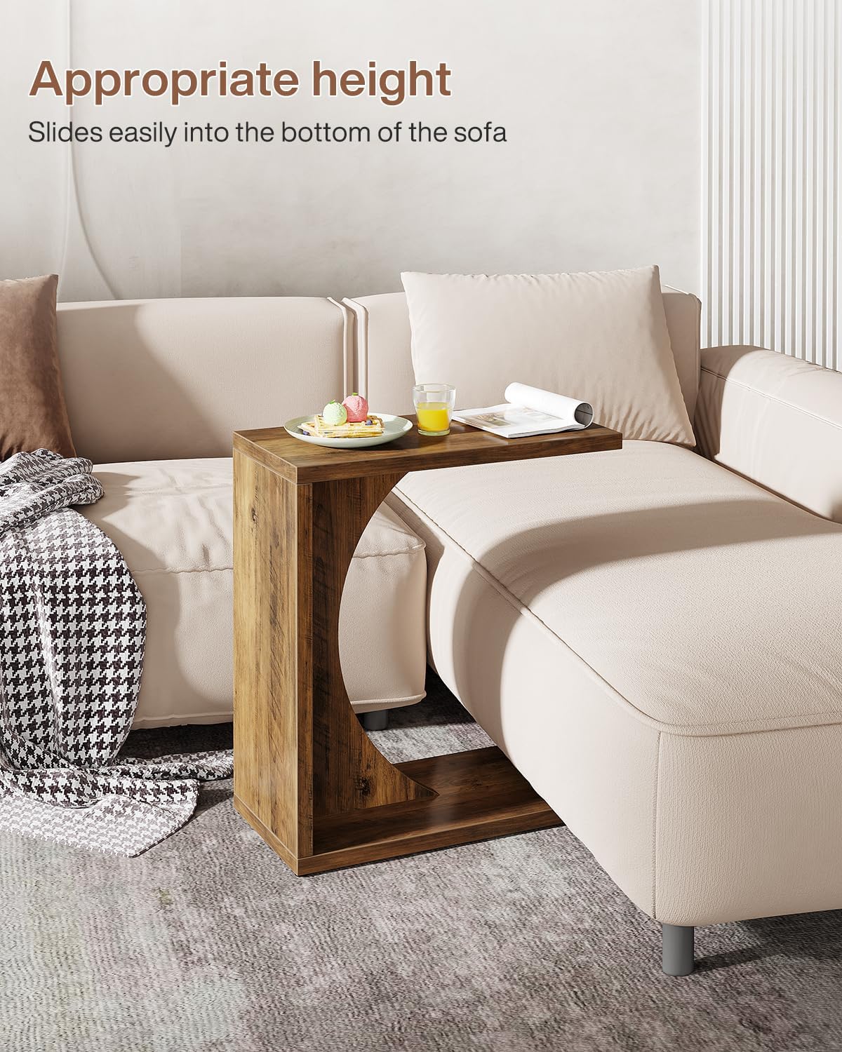Tribesigns C-Shaped End Table for Couch, Sofa Side Table, C Table for Small Space, Living Room, Bedroom (2, Brown)