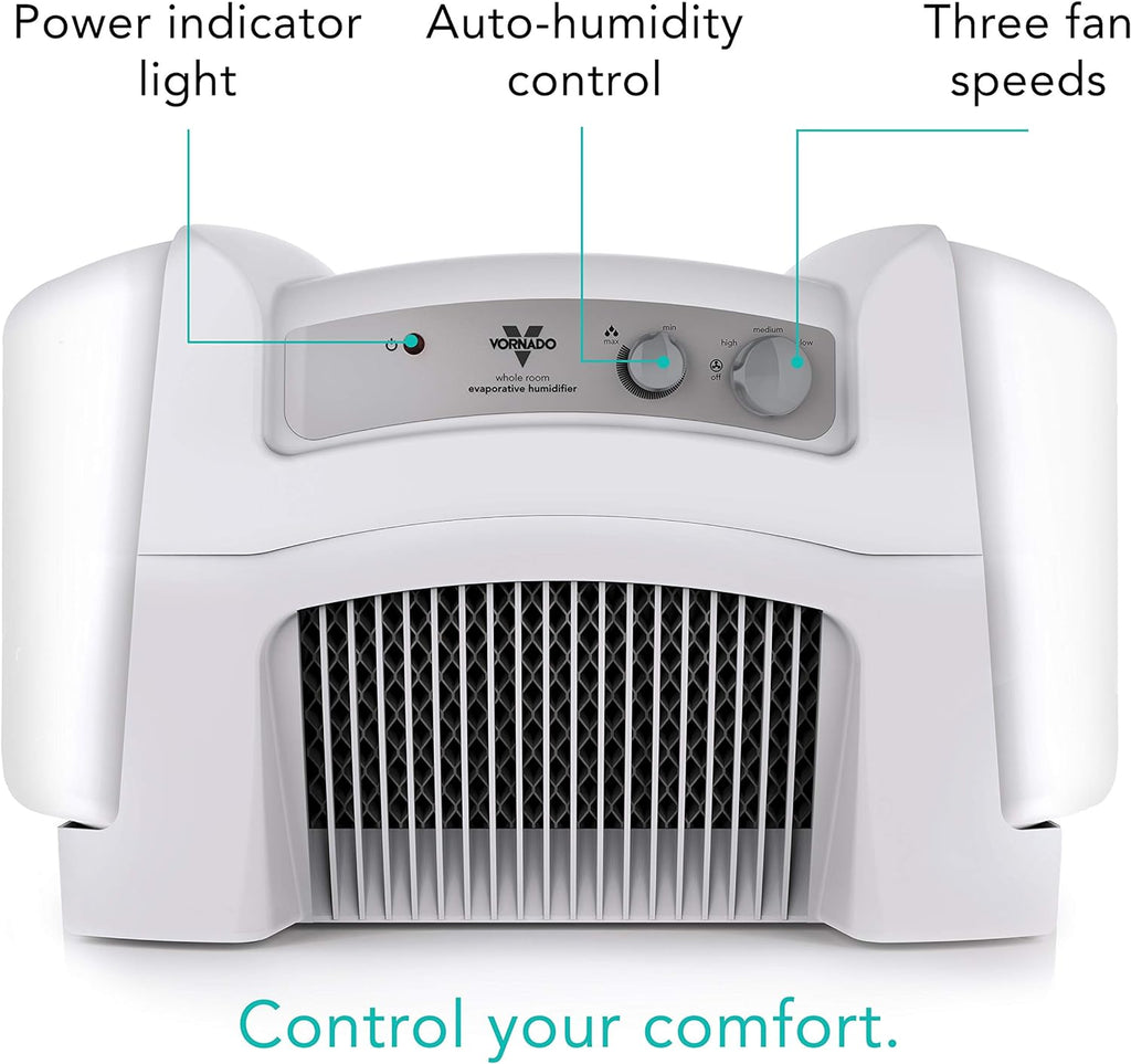 Vornado Evap40 Evaporative Humidifier with Adjustable Humidistat, 4-Gallon Capacity for Large Room Coverage up to 1,000 sq ft, 3 Speed Settings, Easy to Clean Dual Tank