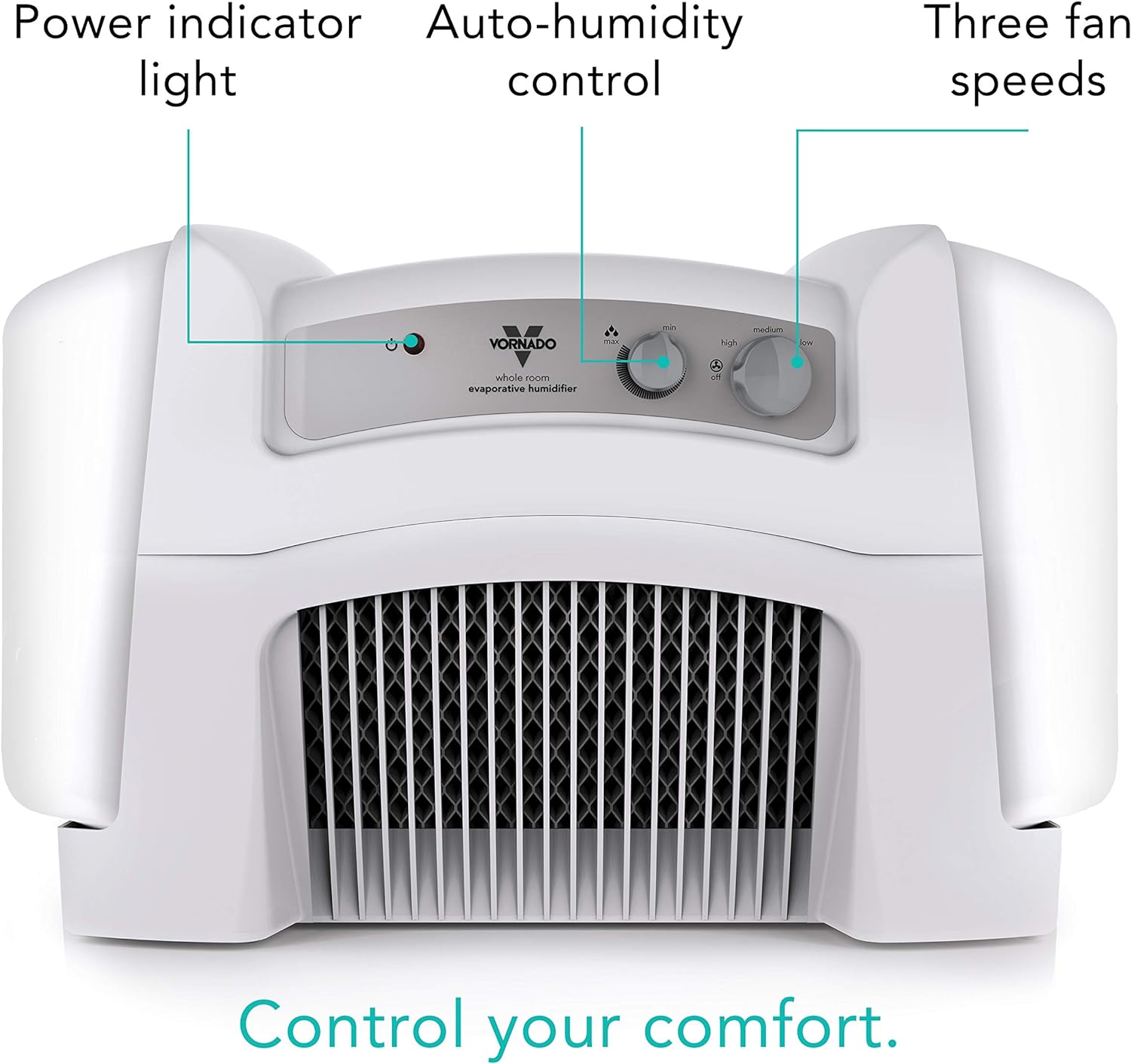 Vornado Evap40 Evaporative Humidifier with Adjustable Humidistat, 4-Gallon Capacity for Large Room Coverage up to 1,000 sq ft, 3 Speed Settings, Easy to Clean Dual Tank