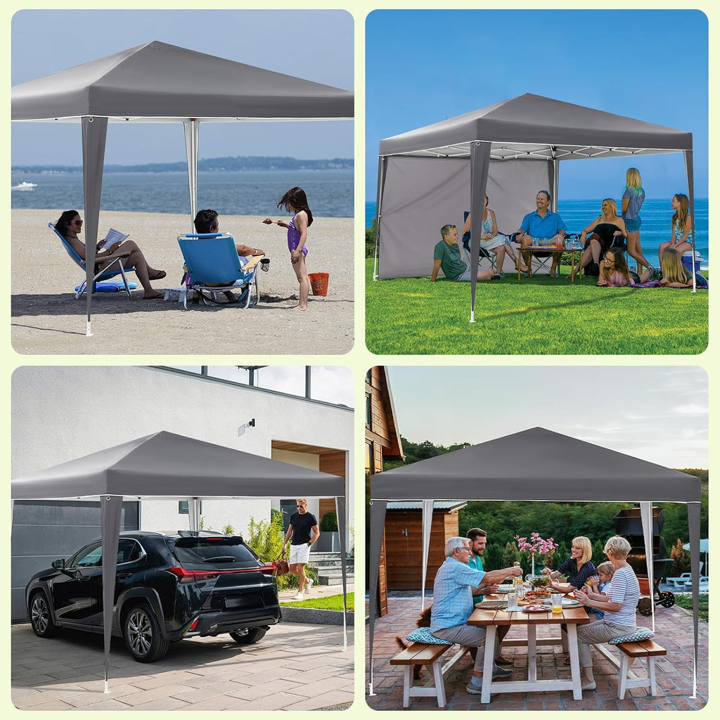 Garvee 10X10 Ft Instant Pop-Up Canopy Tent with 4 Sidewalls, Waterproof Portable Gazebo Shelter for Outdoor Camping, Beach, Backyard Parties & Events, Grey