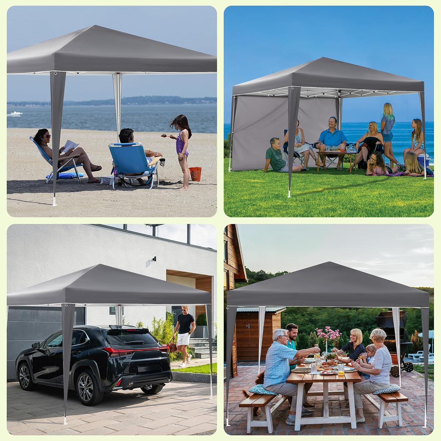 Garvee 10X10 Ft Instant Pop-Up Canopy Tent with 4 Sidewalls, Waterproof Portable Gazebo Shelter for Outdoor Camping, Beach, Backyard Parties & Events, Grey