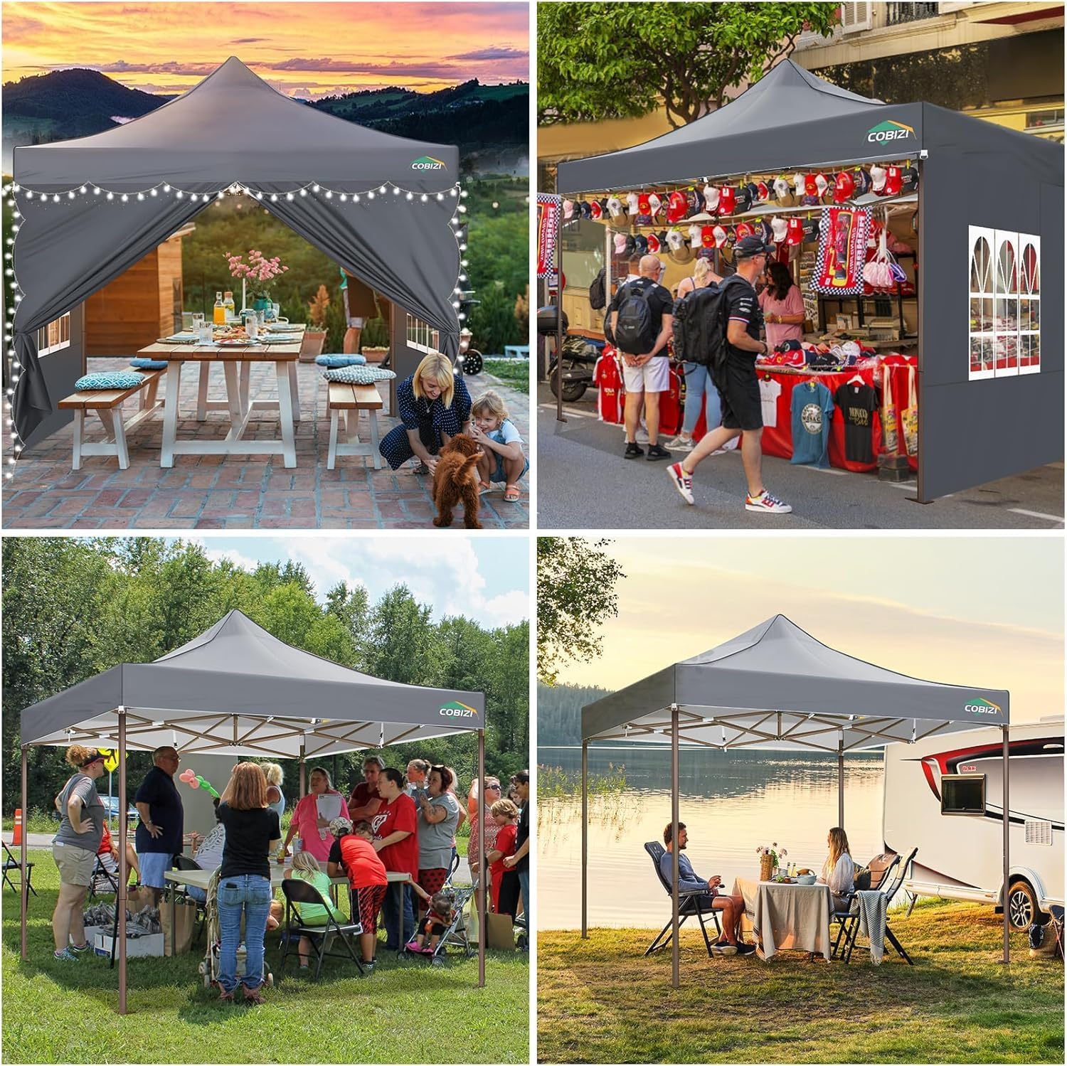 COBIZI 10x10 Pop Up Canopy Tent Heavy Duty with 4 Sidewalls, Commercial Easy Up Instant Canopy Outdoor for Events Party Wedding, All Weather Waterproof UV 50+ with Carry Bag (Leg Upgraded), Gray