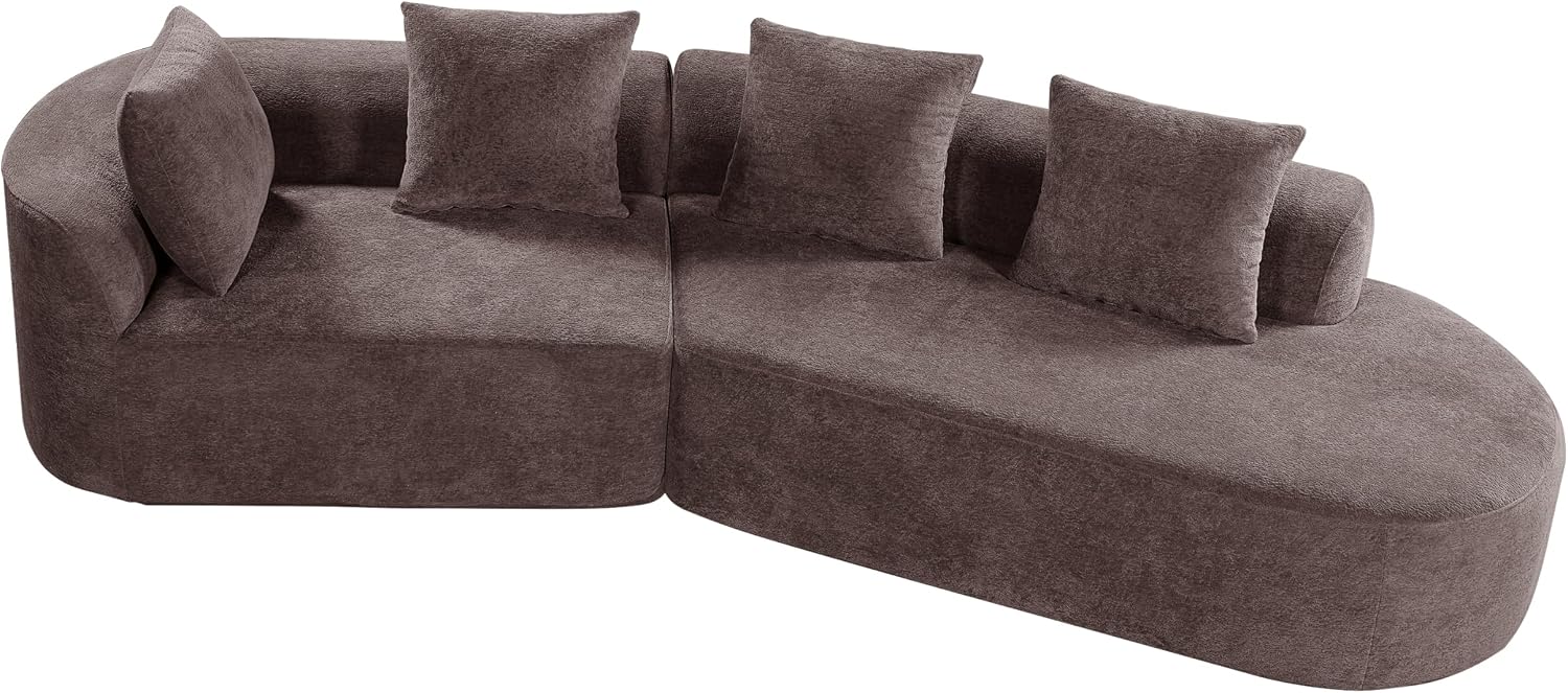 Merax 2-Piece 116' L-Shaped Modular Sectional Sofa Set, 4 Seat Fully Assembled Curved Upholstery Couch with High-Density Compressed Sponge, Chaise Lounge & 4 Pillows for Living Room, Brown