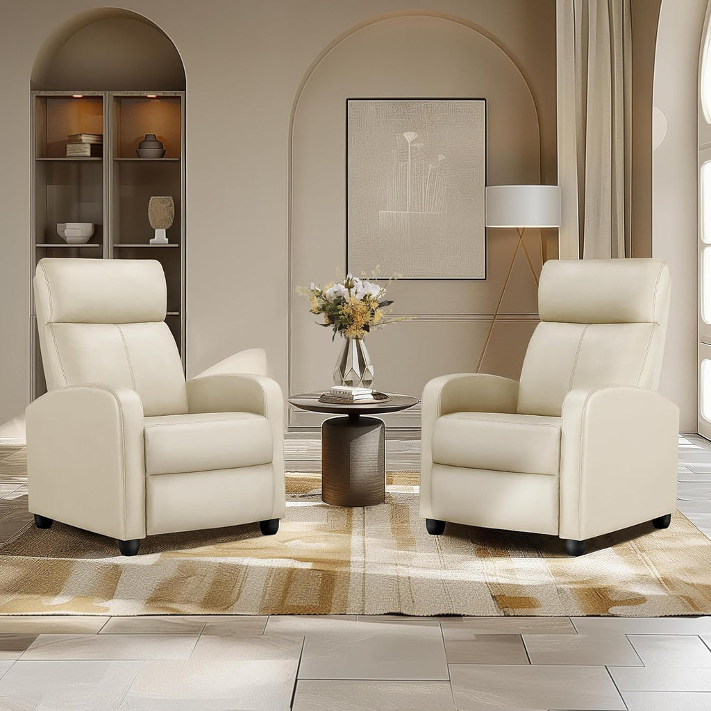 Yaheetech PU Leather Reclining Chair Single Sofa for Living Room Padded Seat with Pocket Spring for Small Space Living Room Bedroom Home Theater Beige