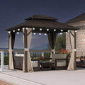 PURPLE LEAF 8' X 10' Hardtop Gazebo Outdoor Gazebos Metal Frame Galvanized Steel Double Roof with Curtains and Nettings for Patio Desk Backyard Bronze