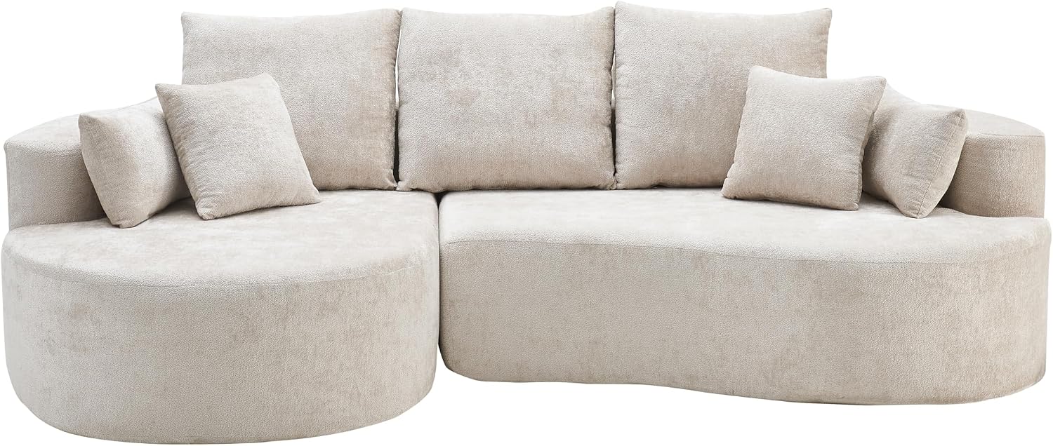 Christopher Knight Home Carden 106' Curved Modular Sectional Sofa, Comfy Sofa Couch with Chaise Lounge, Modern Cloud Couch with Deep Seat, Fabric Upholstered Set for Living Room Bedroom, Silver Lining