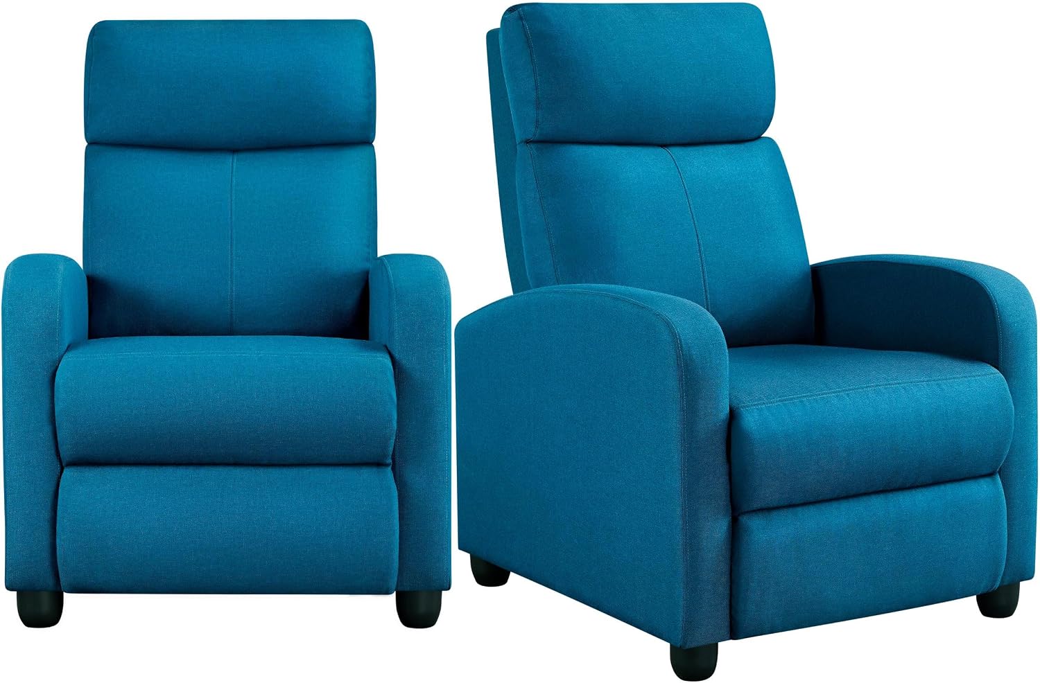 Yaheetech 2-Seat Fabric Pushback Recliner Chair with Thick Seat Cushion and Backrest Reclining Chair for Living Room Home Theater Blue